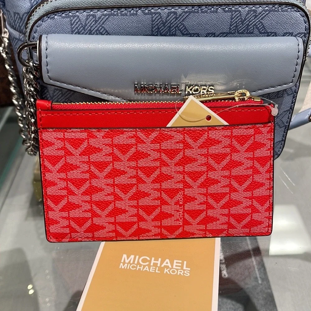 Michael Kors Jet Set Travel Medium Top Zip Card Case Wallet Dark Sangria  NWT
